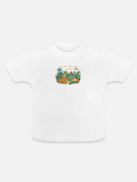 Dino Welt: bunte Urzeit-Szene - Baby Bio-T-Shirt mit Rundhals - Weiß