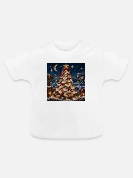 Muschel-Weihnachtsbaum am Meer - Baby Bio-T-Shirt mit Rundhals - Weiß