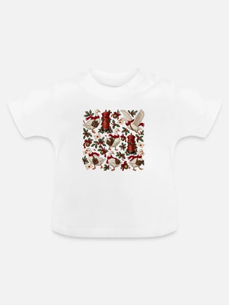 Gänse im Weihnachtspostmuster - Baby Bio-T-Shirt mit Rundhals - Weiß