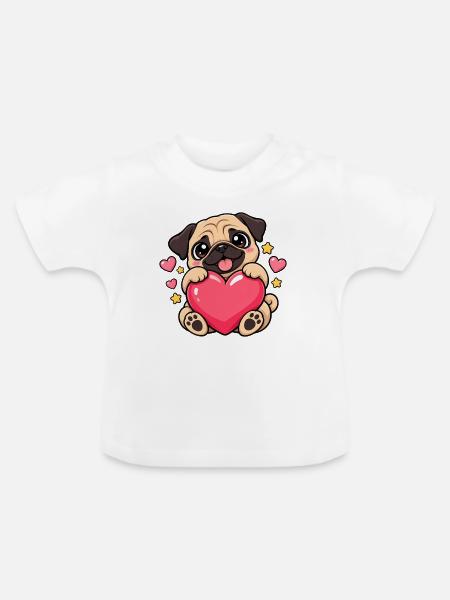 Mops Hund süßer Mops niedlicher Mops - Baby Bio-T-Shirt mit Rundhals - Weiß