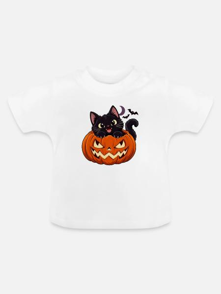 Katzen im Kürbis Halloween - Baby Bio-T-Shirt mit Rundhals - Weiß