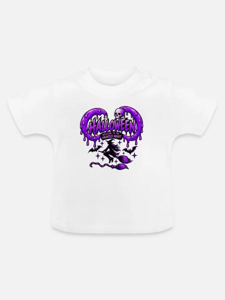 Lila Spuk-Halloween - Baby Bio-T-Shirt mit Rundhals - Weiß