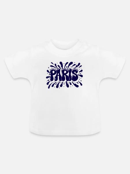 Paris Splash Blue - Baby Bio-T-Shirt mit Rundhals - Weiß