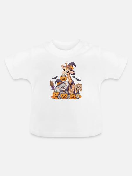 Halloween-Kuschel Giraffe Koala Jack-o-Lantern - Baby Bio-T-Shirt mit Rundhals - Weiß