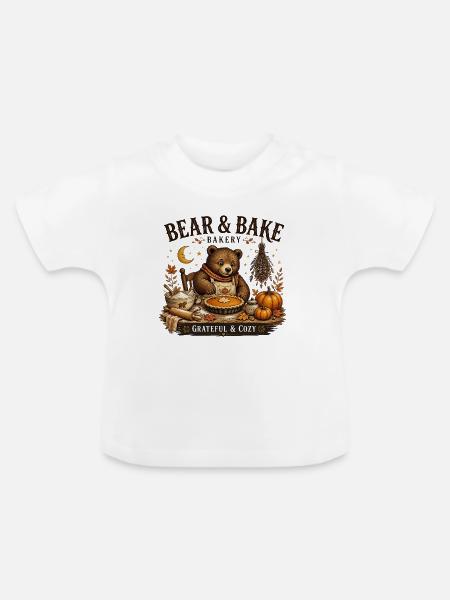 Bear Bake Gemütliche Herbstbäckerei - Baby Bio-T-Shirt mit Rundhals - Weiß