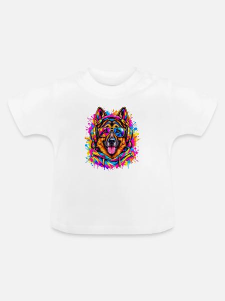 Deutscher Schäferhund – Neon Street Art - Baby Bio-T-Shirt mit Rundhals - Weiß
