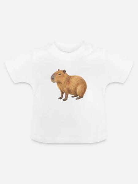 Capybara-Tierzeichnung mit Buntstiften - Baby Bio-T-Shirt mit Rundhals - Weiß