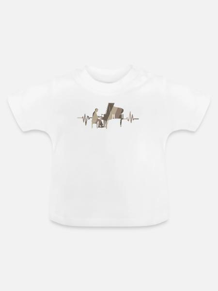 Pianist am Flügel mit Herzschlag - Baby Bio-T-Shirt mit Rundhals - Weiß