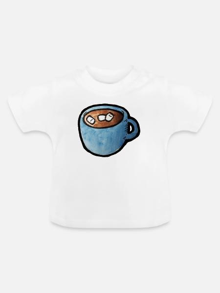 Blauer Aquarell-Tassen-Kakao mit Marshmallows - Baby Bio-T-Shirt mit Rundhals - Weiß