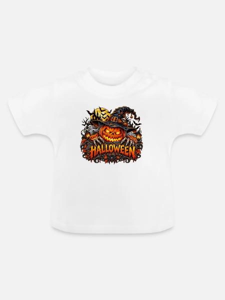 Halloween Kürbis Hexenhut - Baby Bio-T-Shirt mit Rundhals - Weiß