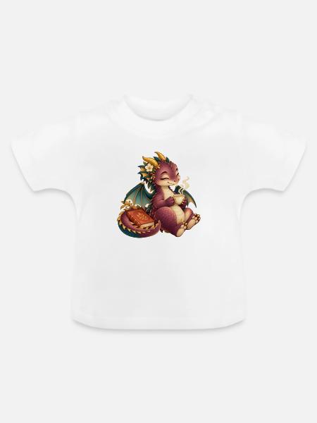 Süßer Drachentee und Buch - Baby Bio-T-Shirt mit Rundhals - Weiß
