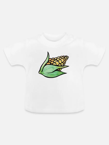 Aquarell-Maisblatt-Motiv - Baby Bio-T-Shirt mit Rundhals - Weiß