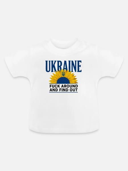 Ukraine FAFO Sonnenblume – Kühne Aussage - Baby Bio-T-Shirt mit Rundhals - Weiß