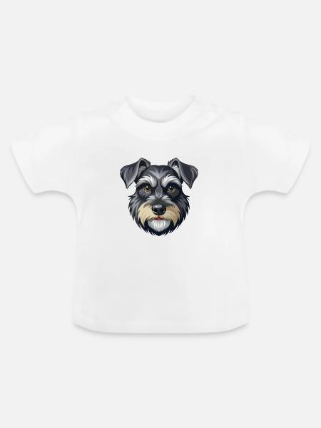 Schnauzer-Hundekopf-Miniaturen - Baby Bio-T-Shirt mit Rundhals - Weiß