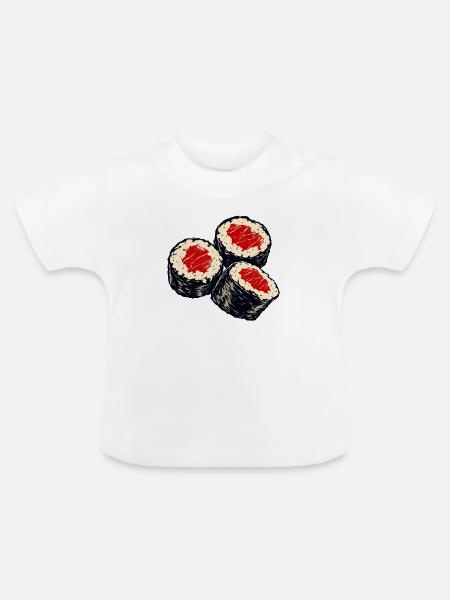 Retro Sushi Maki Schwarz Rot - Baby Bio-T-Shirt mit Rundhals - Weiß