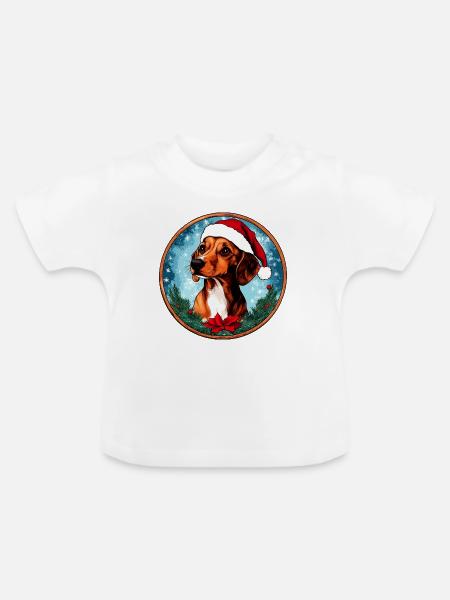 Dackel Weihnachten - Baby Bio-T-Shirt mit Rundhals - Weiß