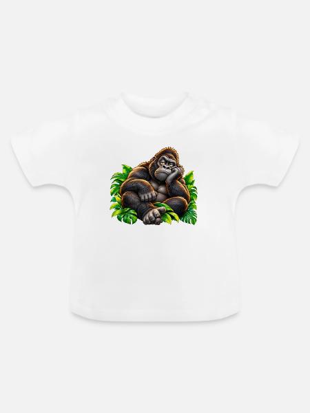 Loungegorilla im Dschungel - Baby Bio-T-Shirt mit Rundhals - Weiß
