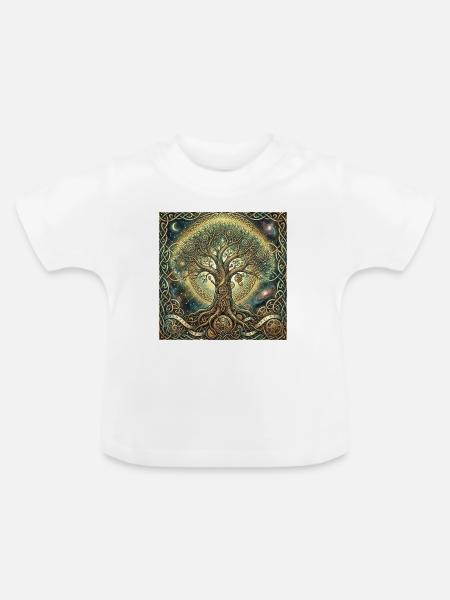 Zeitbaum und Nebel - Baby Bio-T-Shirt mit Rundhals - Weiß