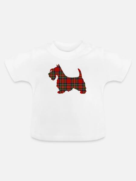 Tartan Scottie Hund | Pyrenäen-Linienlabor - Baby Bio-T-Shirt mit Rundhals - Weiß