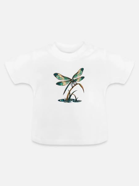 Libelle über stillem Wasser - Baby Bio-T-Shirt mit Rundhals - Weiß