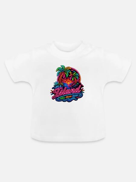 Neon Insel Sunset Relax - Baby Bio-T-Shirt mit Rundhals - Weiß
