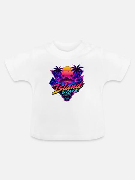 Insel Neon Retro Sunset - Baby Bio-T-Shirt mit Rundhals - Weiß