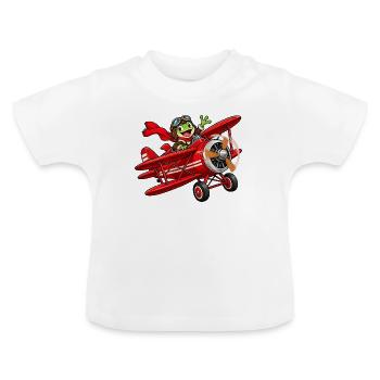 Frosch Pilot im roten Flugzeug roter Baron - Baby Bio-T-Shirt mit Rundhals - Weiß - Vorne