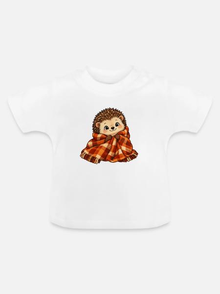 Kuscheliger Igel mit Plaidschal - Baby Bio-T-Shirt mit Rundhals - Weiß