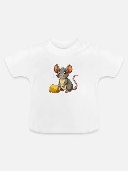 Baby Maus mit Käse - Baby Bio-T-Shirt mit Rundhals - Weiß