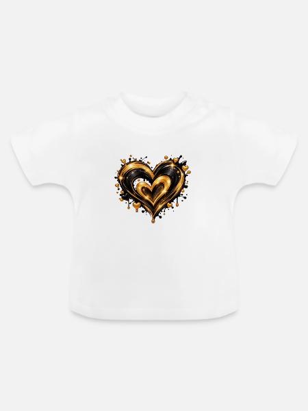 Goldenes Glitzerherz Motiv - Baby Bio-T-Shirt mit Rundhals - Weiß