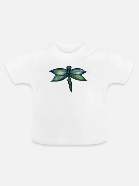 Smaragdgrüne Libellen-Aquarellflügel - Baby Bio-T-Shirt mit Rundhals - Weiß