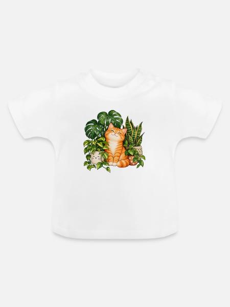 Sonnenbeschienene Katze im Grün - Baby Bio-T-Shirt mit Rundhals - Weiß