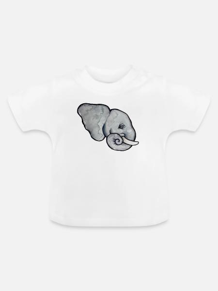 Aquarell Elefantenkopf - Baby Bio-T-Shirt mit Rundhals - Weiß