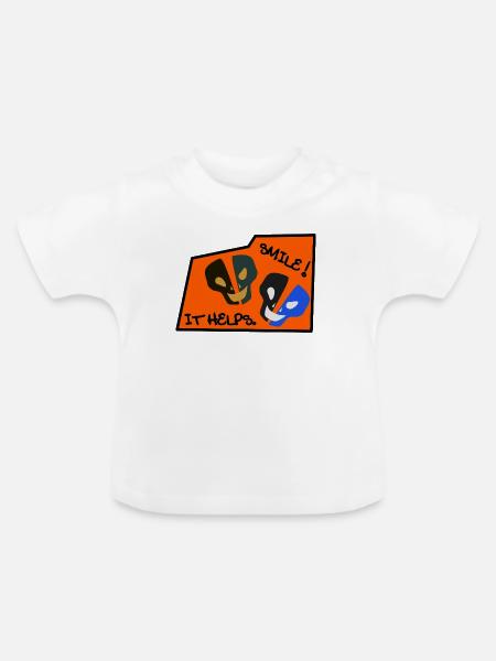 Lächeln! Es hilft – verdrehte Schädel - Baby Bio-T-Shirt mit Rundhals - Weiß