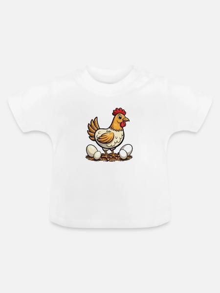 Niedliche Mama-Huhn mit Eiern - Baby Bio-T-Shirt mit Rundhals - Weiß
