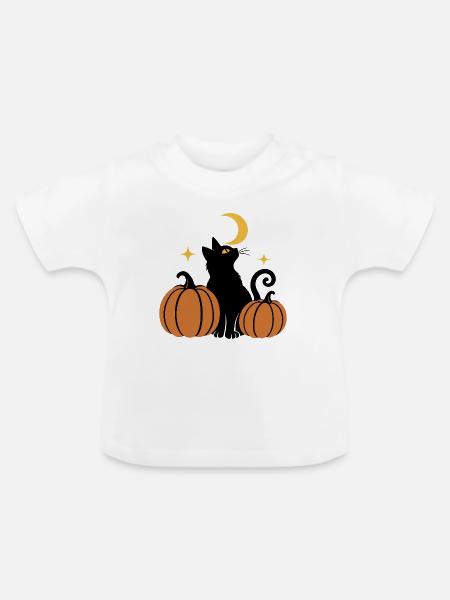 Luna-Katze und Kürbisnacht - Baby Bio-T-Shirt mit Rundhals - Weiß