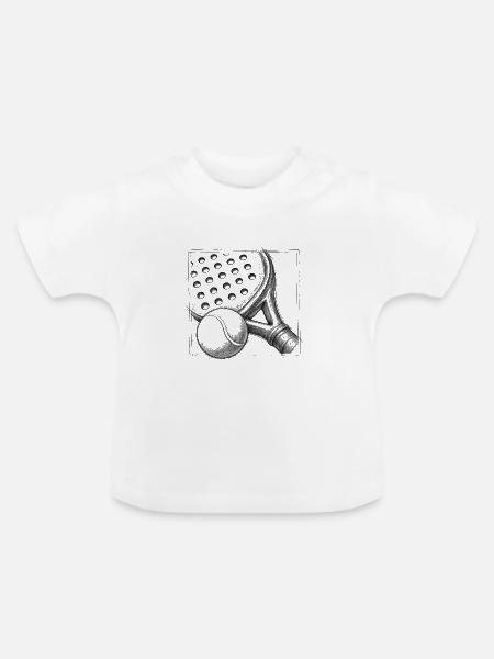 Padel-Schläger und Ball – Handgezeichnete Skizze - Baby Bio-T-Shirt mit Rundhals - Weiß