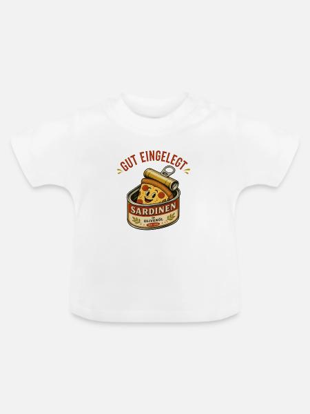 Pizza in Sardinen-Dose - Baby Bio-T-Shirt mit Rundhals - Weiß