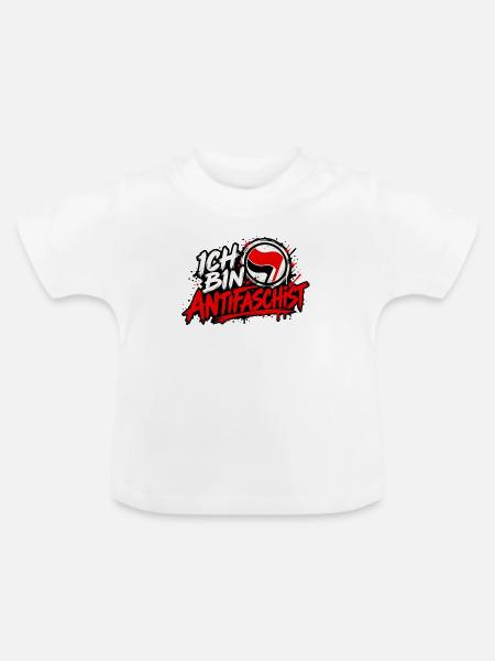 Ich bin Antifaschist Flaggen-Statement - Baby Bio-T-Shirt mit Rundhals - Weiß