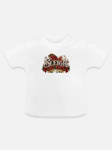 Schlitten-ganztägiges Festliches Tee - Baby Bio-T-Shirt mit Rundhals - Weiß