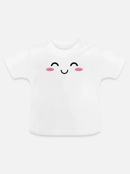 Glückliches Kawaiigesicht - Baby Bio-T-Shirt mit Rundhals - Weiß