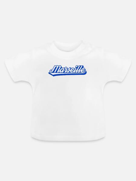 Marseille Retro Blau Script - Baby Bio-T-Shirt mit Rundhals - Weiß