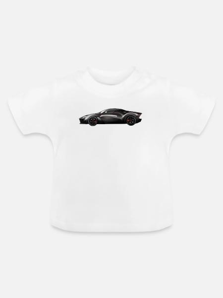 Schwarz glänzendes Supersportwagen-Design - Baby Bio-T-Shirt mit Rundhals - Weiß