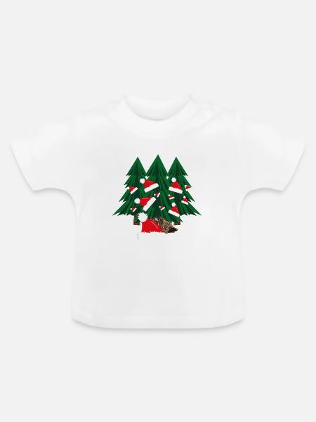 Igel im Wald mit Weihnachtsmützen. - Baby Bio-T-Shirt mit Rundhals - Weiß