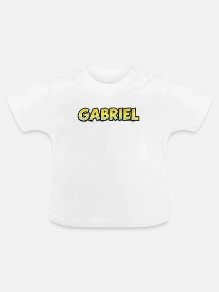 Gabriel – Handgezeichnete Typografie - Baby Bio-T-Shirt mit Rundhals - Weiß