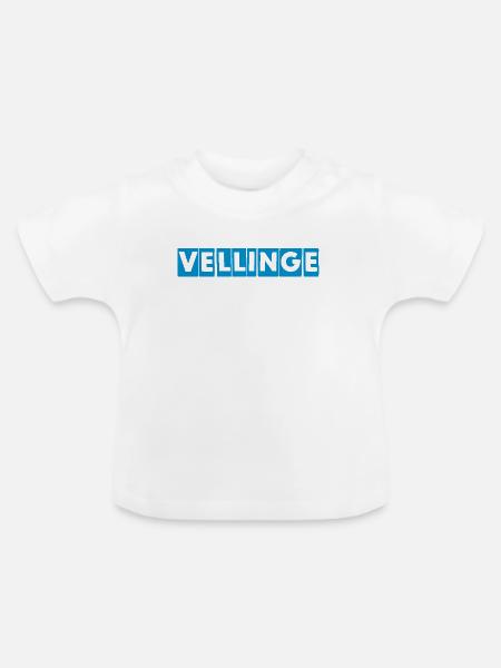 Vellinge – Blaues Textdesign - Baby Bio-T-Shirt mit Rundhals - Weiß