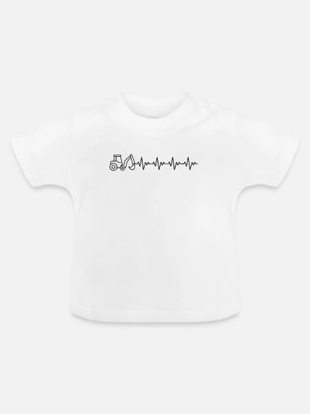 Bagger Baggern Baggerfahrer EKG Herzschlag - Baby Bio-T-Shirt mit Rundhals - Weiß