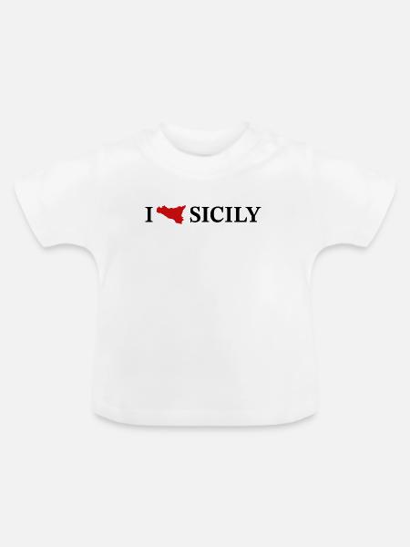 I love Sicily - Baby Bio-T-Shirt mit Rundhals - Weiß