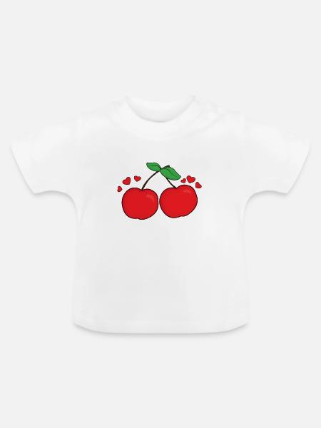 Kirschen Paar Liebe - Baby Bio-T-Shirt mit Rundhals - Weiß