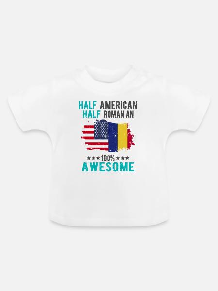 Halb Amerikaner Halb Rumäne - Baby Bio-T-Shirt mit Rundhals - Weiß